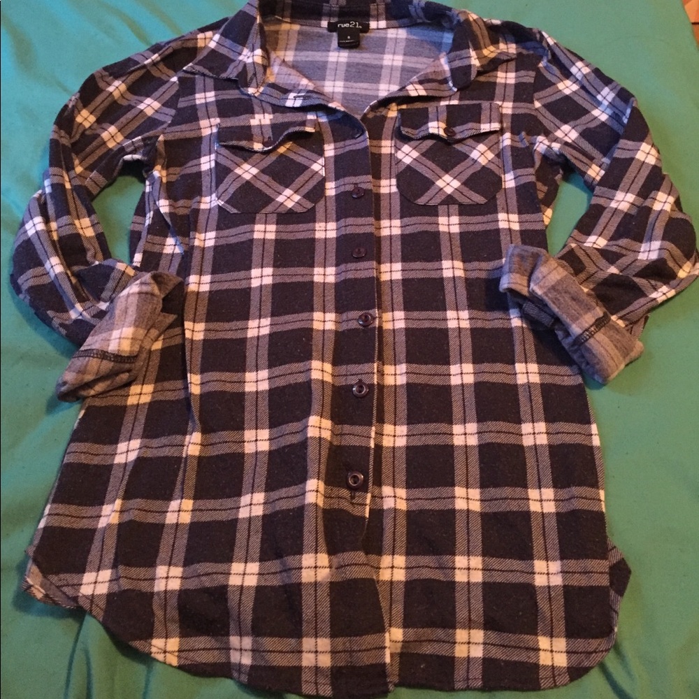 Navy blue and white flannel
